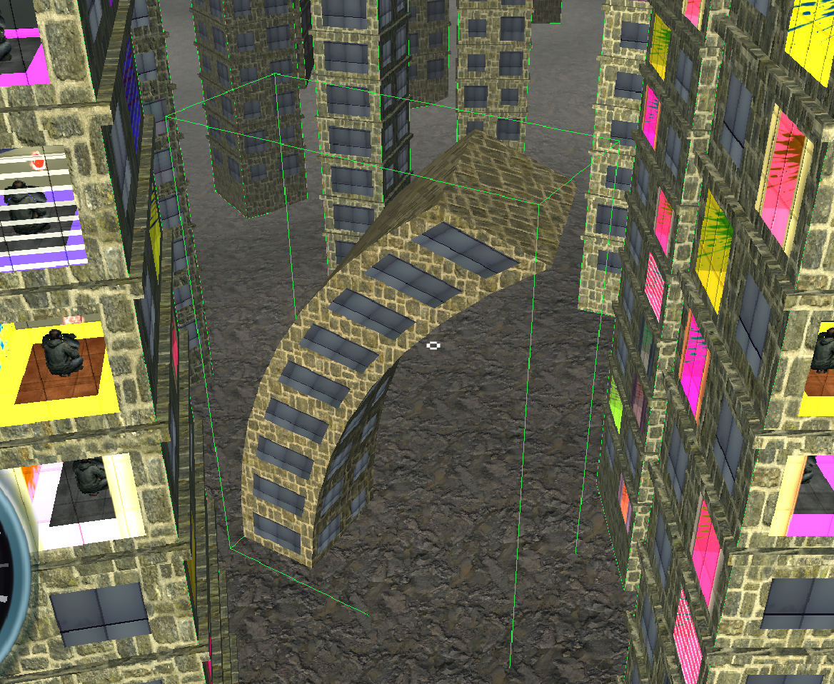 Curved building next to its CPU convex hull collider